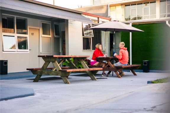 Relax in the outdoor seating area